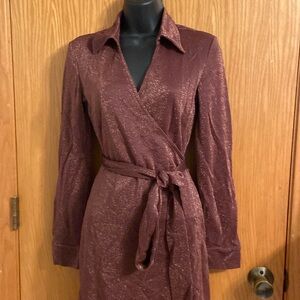 Express Brown sparkly 90s long-sleeved wrap dress